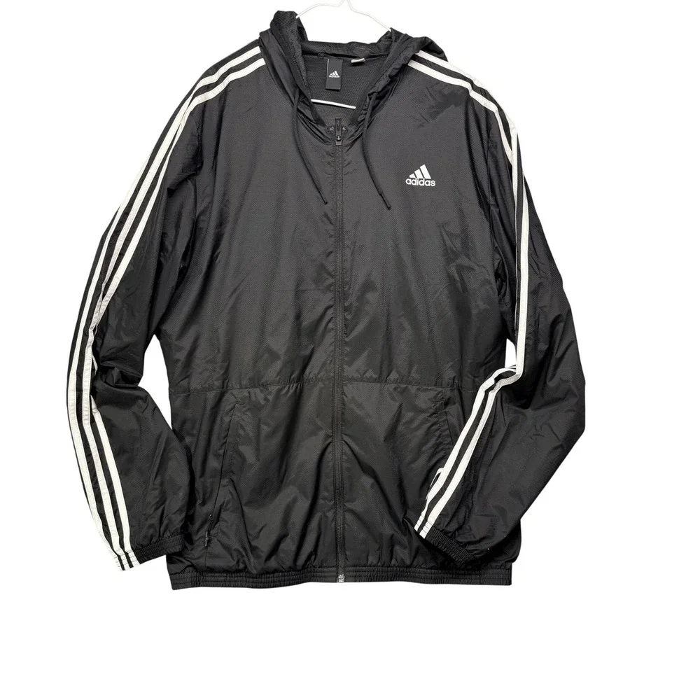 Adidas3-Stripe‎ Hooded Full Zip Windbreaker Gorpcore Streetwear Monochrome Y2K
